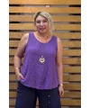 İtalyan Tasarım Kolyeli Sıfır Kol Bluz Mor