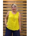 İtalyan Tasarım Kolyeli Sıfır Kol Bluz Sarı