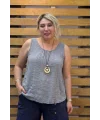 İtalyan Tasarım Kolyeli Sıfır Kol Bluz Gri