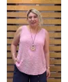 İtalyan Tasarım Kolyeli Sıfır Kol Bluz Toz Pembe