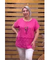 İtalyan Tasarım Nakış Detaylı Kolyeli Bluz Pembe