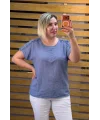İtalyan Tasarım Omzu Nakış İşleme Detaylı Bluz İndigo