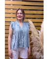 İtalyan Tasarım Önü Detaylı Sıfır Kol Keten Gömlek İndigo
