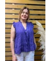 İtalyan Tasarım Önü Detaylı Sıfır Kol Keten Gömlek Mor
