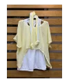İtalyan Tasarım Şal Ve File Detaylı Atletli Bluz Sarı