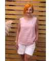 İtalyan Tasarım Sıfır Kol Keten Bluz Toz Pembe