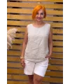 İtalyan Tasarım Sıfır Kol Keten Bluz Keten Rengi