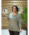İtalyan Tasarım Sim İşlemeli V Yaka Triko Bluz Haki