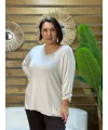 İtalyan Tasarım Sim İşlemeli V Yaka Triko Bluz Krem