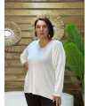 İtalyan Tasarım Sim İşlemeli V Yaka Triko Bluz Beyaz
