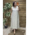 İtalyan Tasarım V Yaka Ham Keten Elbise Beyaz