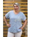 İtalyan Tasarım V Yaka Pullu Cep Detaylı Bluz Bebe Mavisi