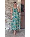 Paprica Degaje Yaka Desen Elbise Yeşil