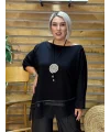 Tasarım Asimetrik Kesim Kolyeli Kayık Yaka Bluz