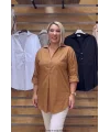 Tasarım İthal Kumaş Patlı Poplin Tunik Gömlek Camel