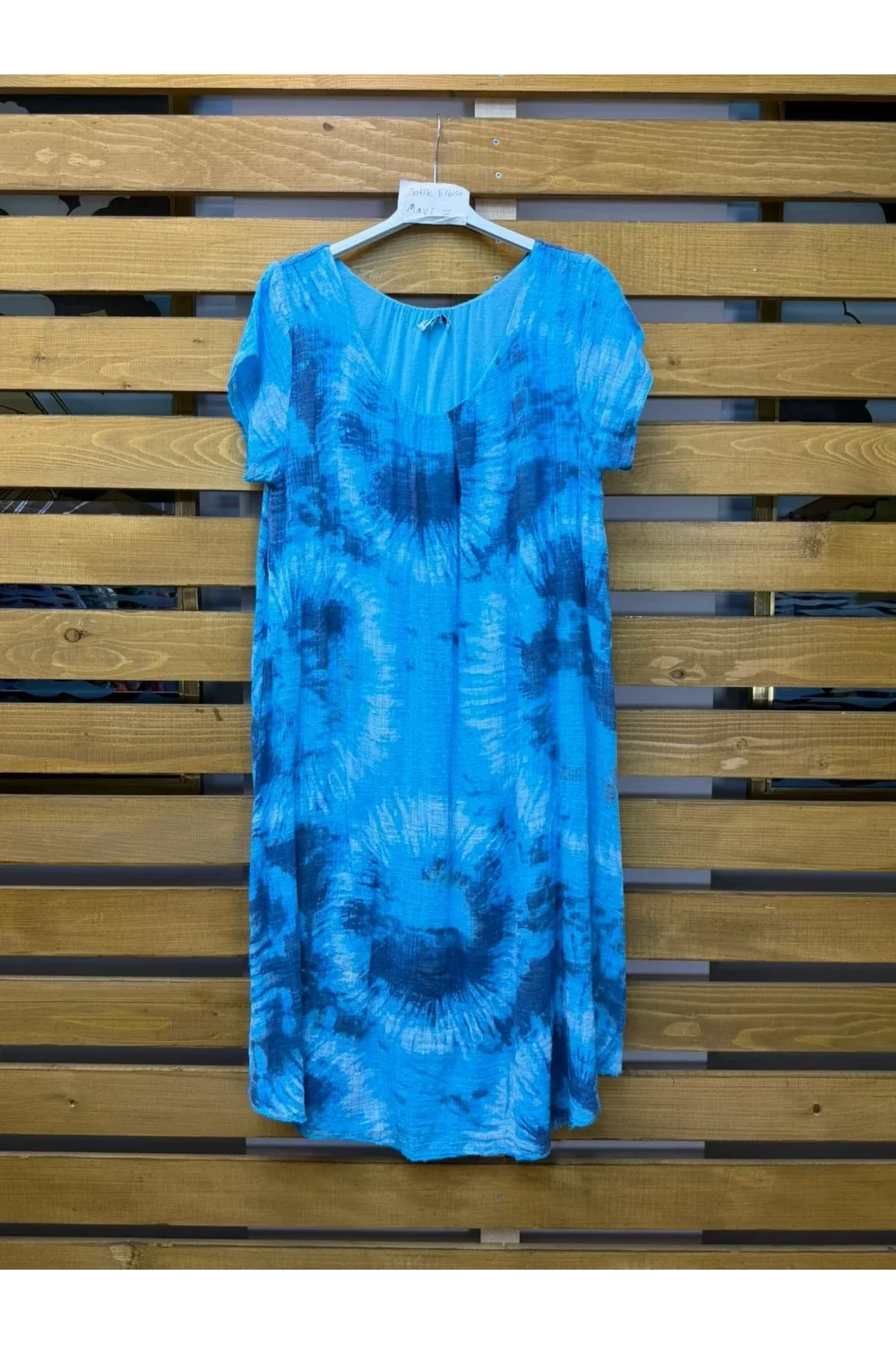 İtalyan Batik Desen Elbise Mavi