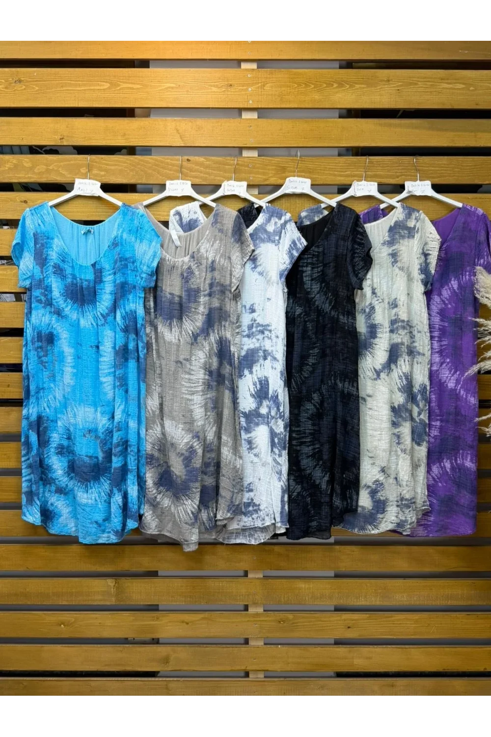 İtalyan Batik Desen Elbise Mavi