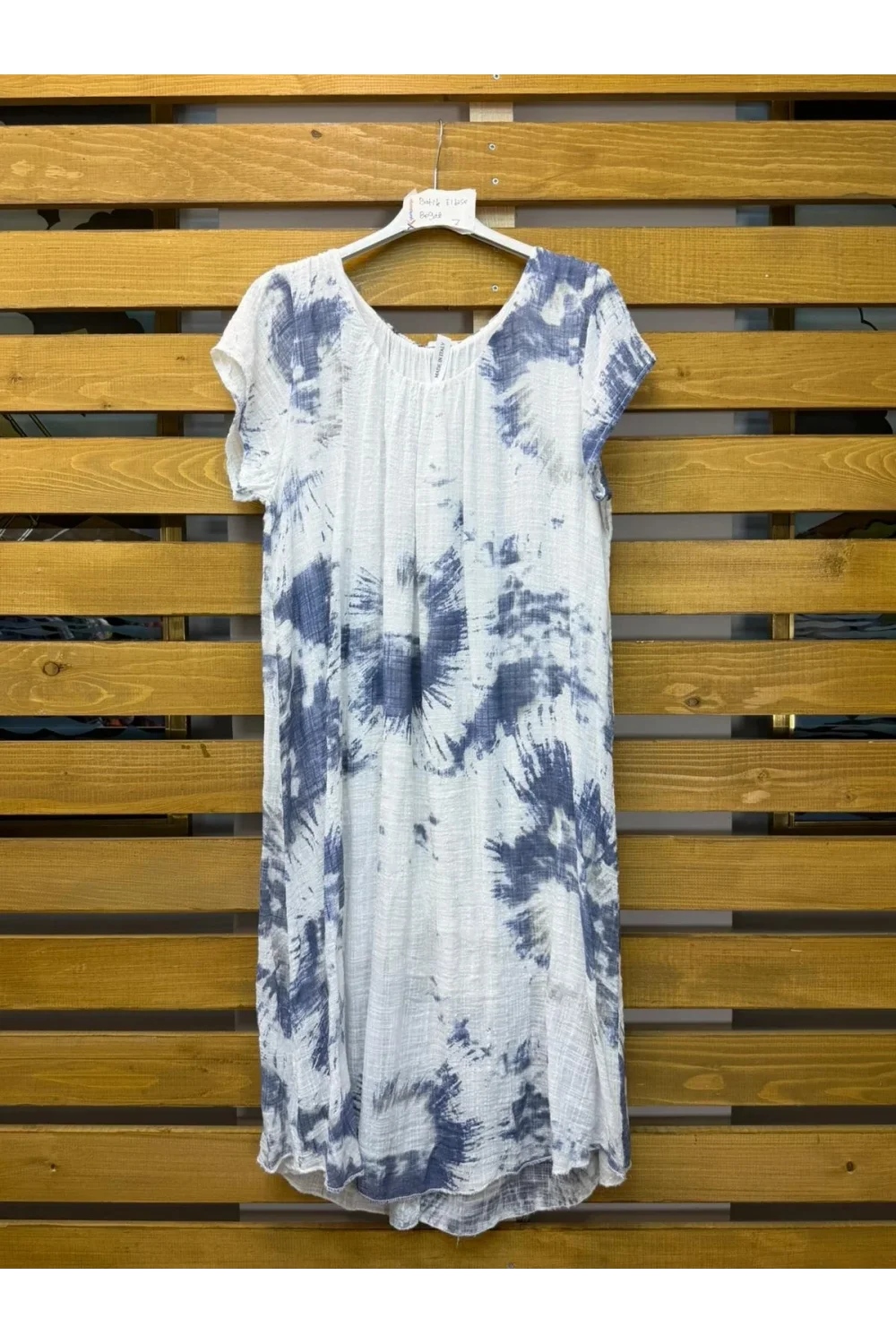 İtalyan Batik Desen Elbise Beyaz
