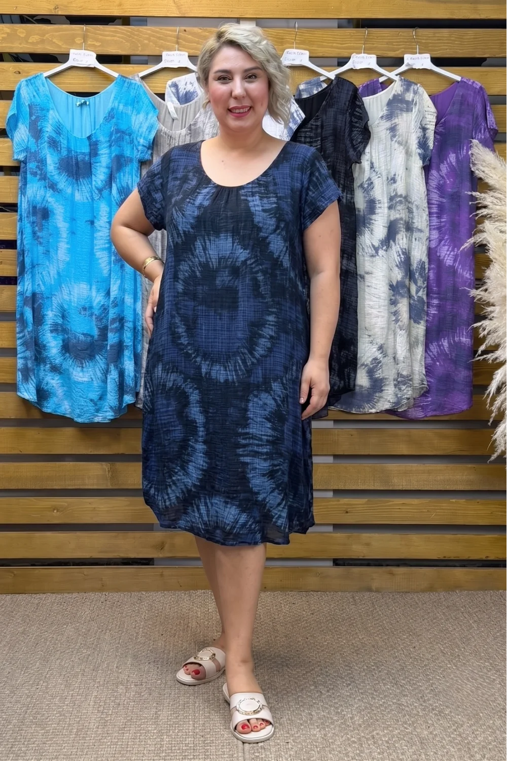 İtalyan Batik Desen Elbise Siyah