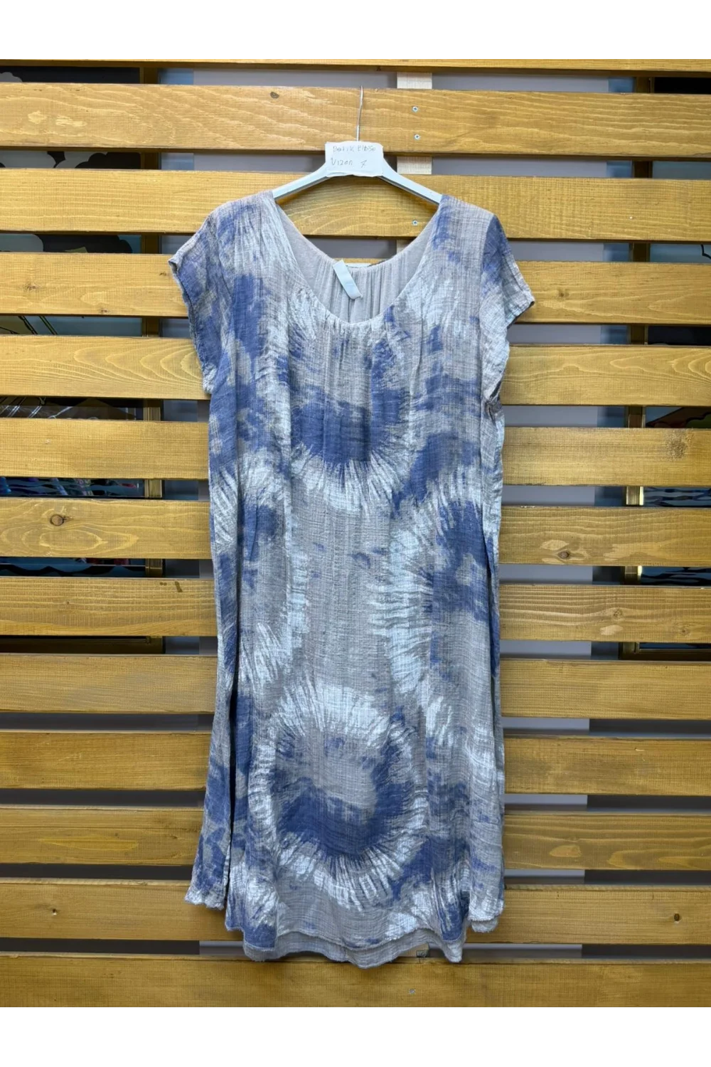 İtalyan Batik Desen Elbise Vizon