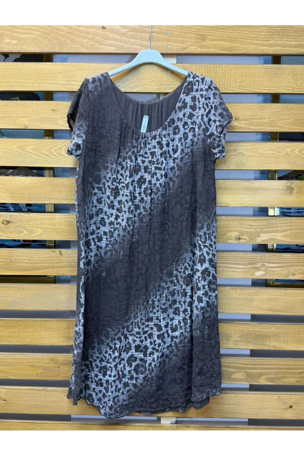 İtalyan Leopar Desen Elbise Kahve