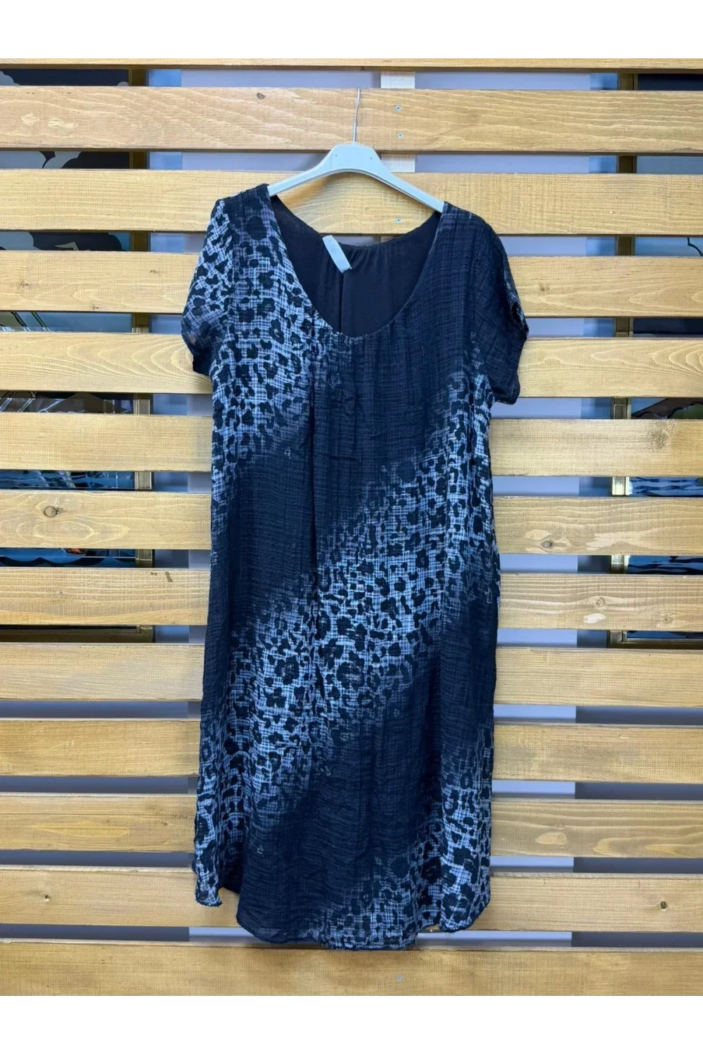 İtalyan Leopar Desen Elbise Siyah