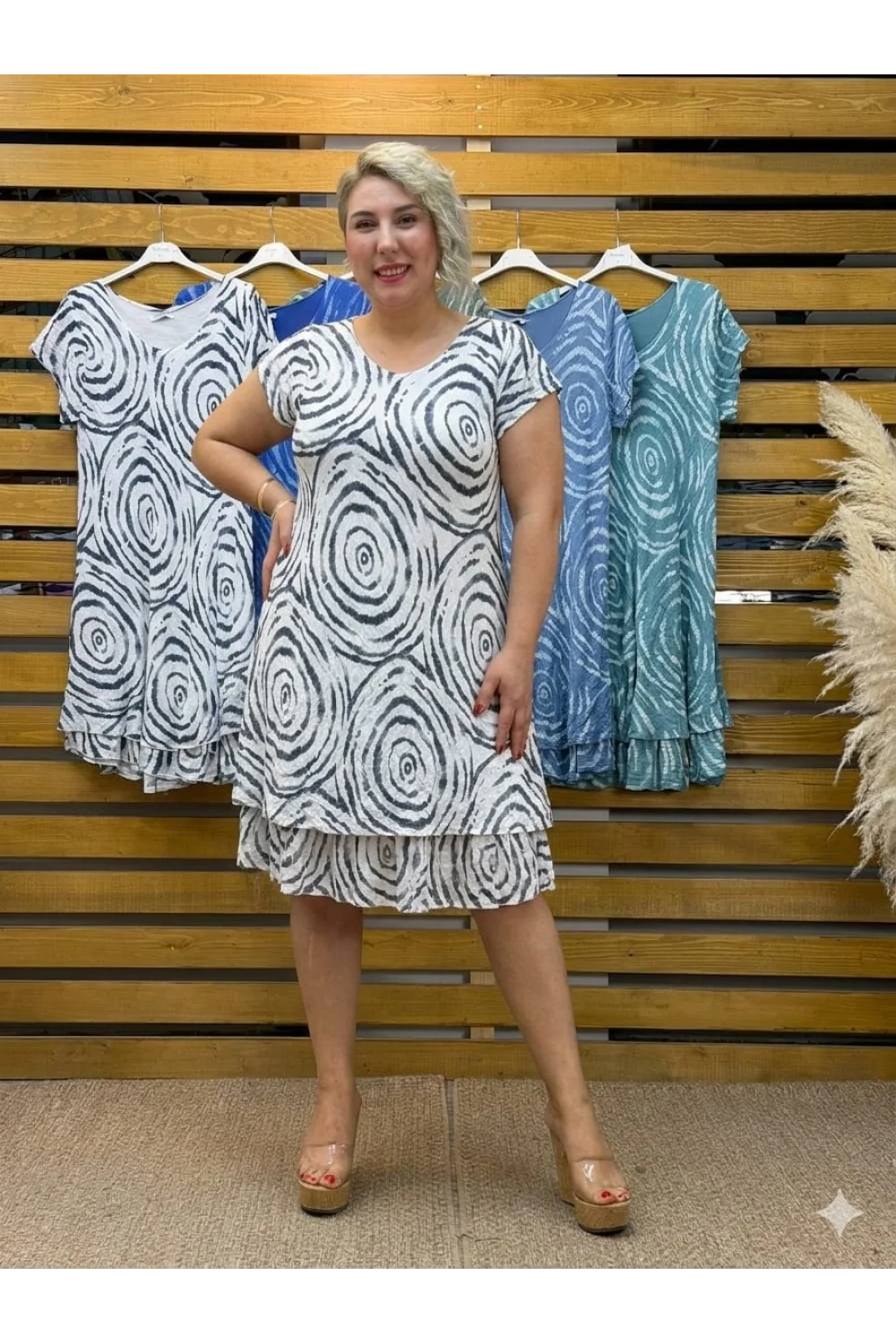 İtalyan Tasarim Batik Elbise Beyaz