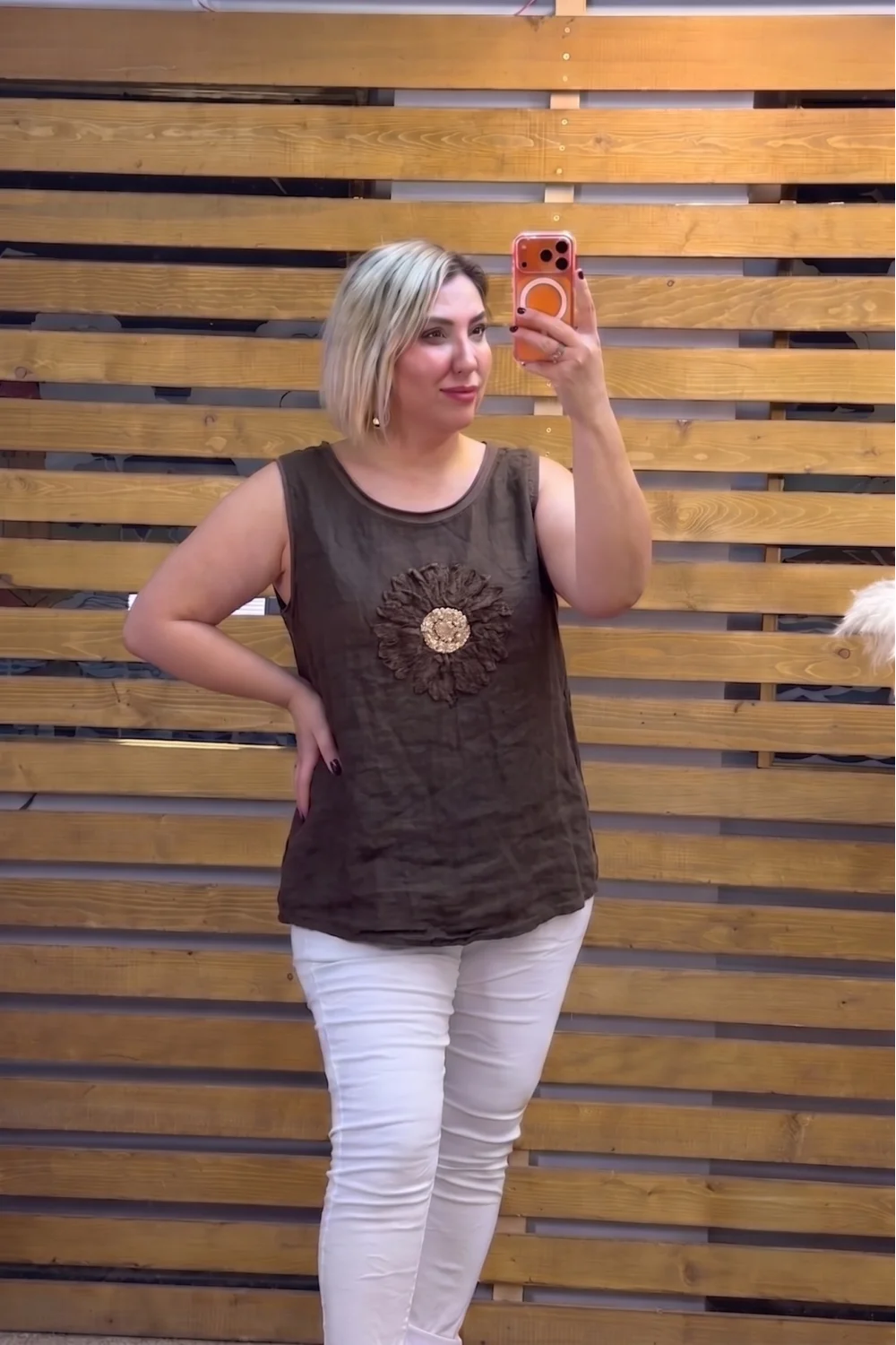 İtalyan Tasarım Çiçek Motifli Bluz Acı Kahve