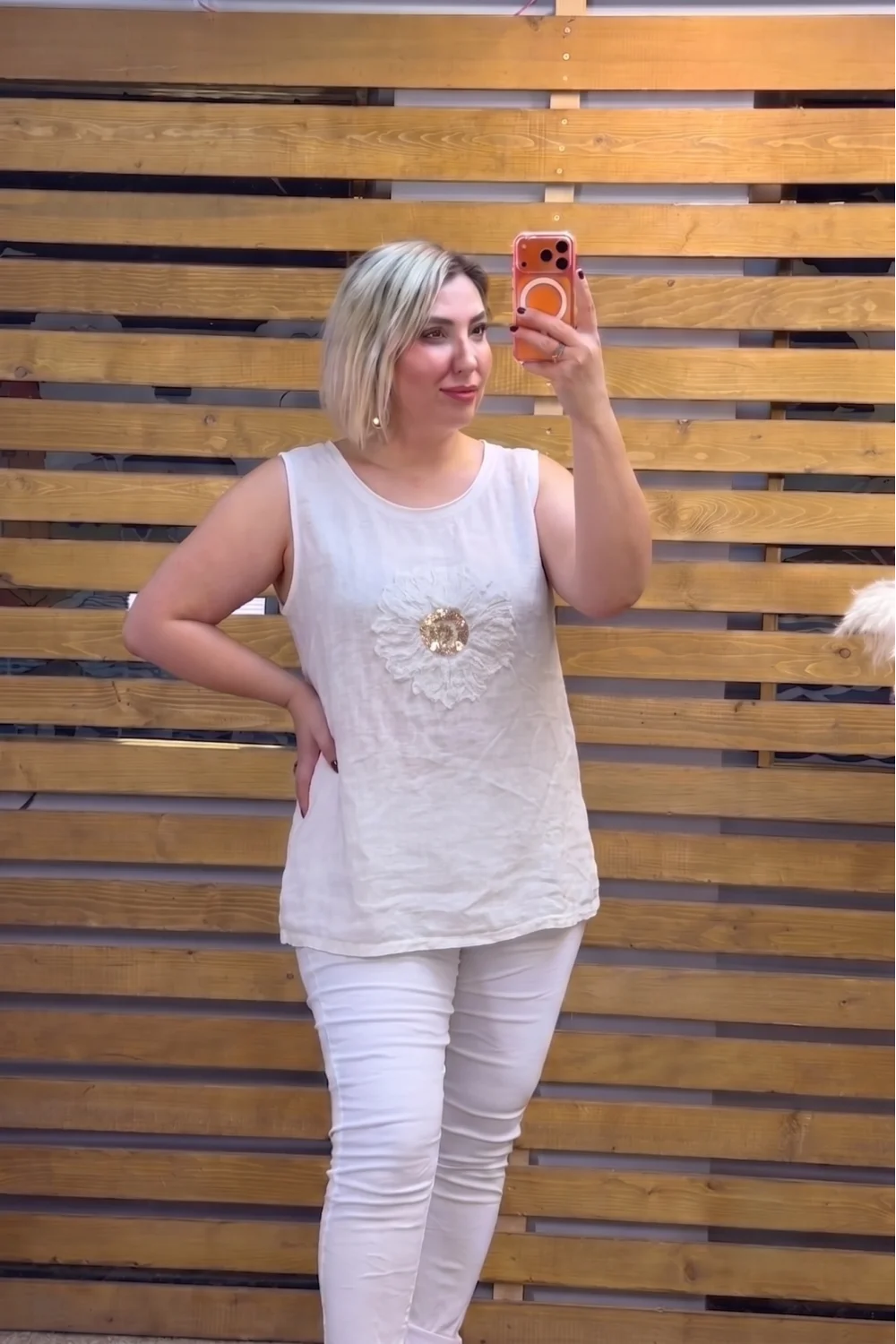 İtalyan Tasarım Çiçek Motifli Bluz Beyaz
