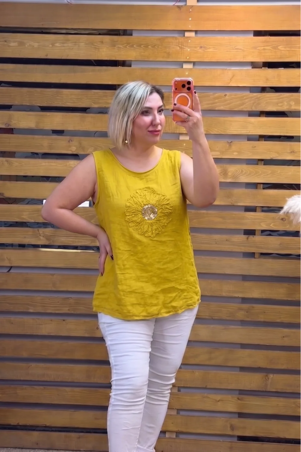 İtalyan Tasarım Çiçek Motifli Bluz Sarı