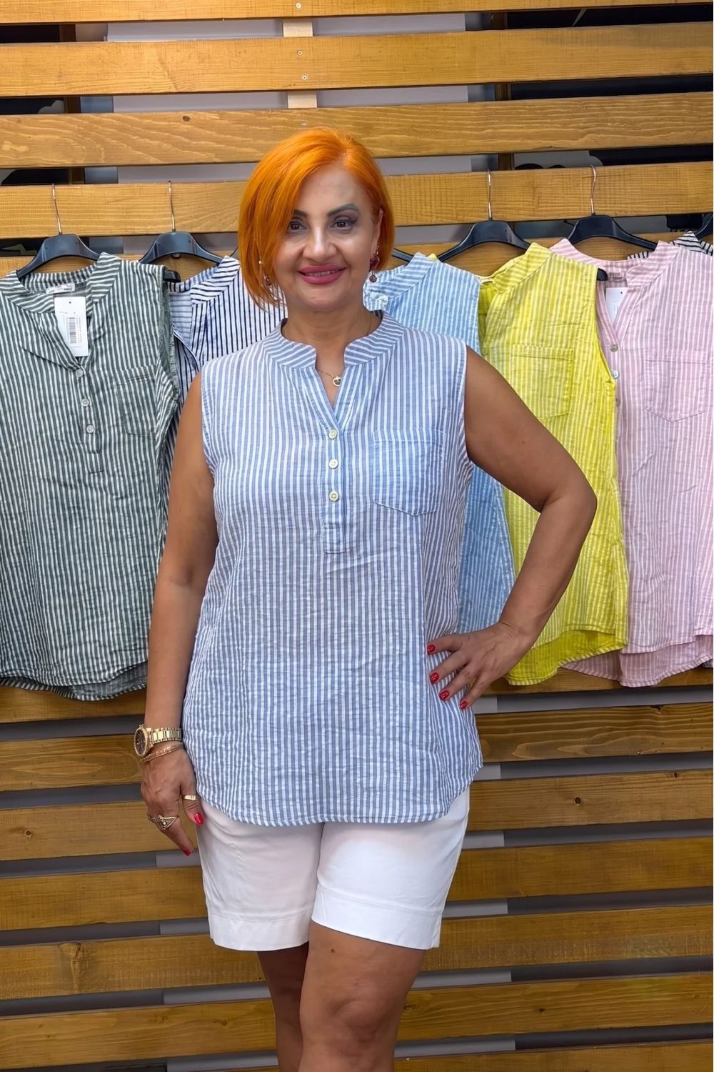 İtalyan Tasarım Çizgili Bluz İndigo