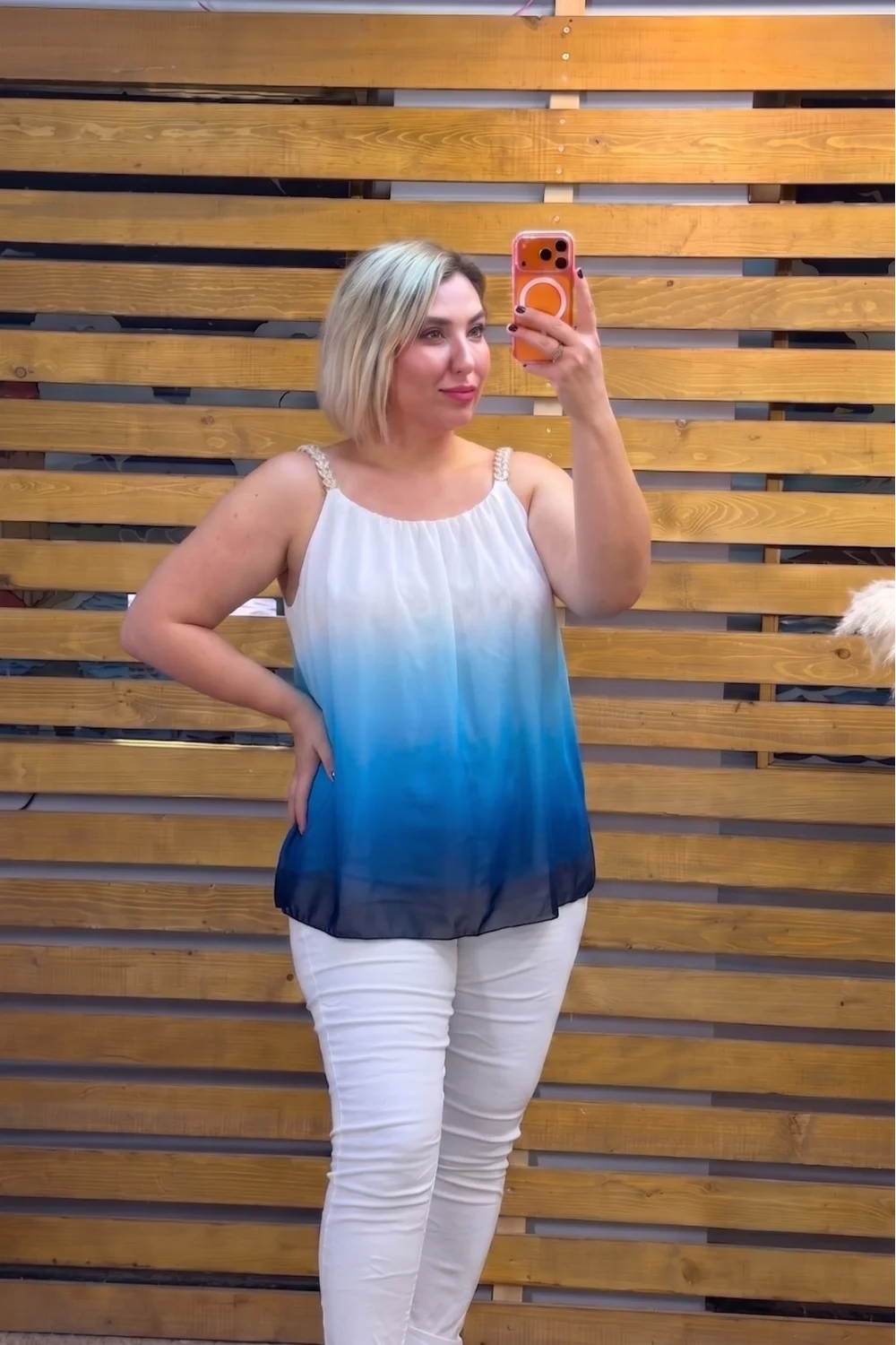 İtalyan Tasarım Degrade Askılı Bluz Mavi