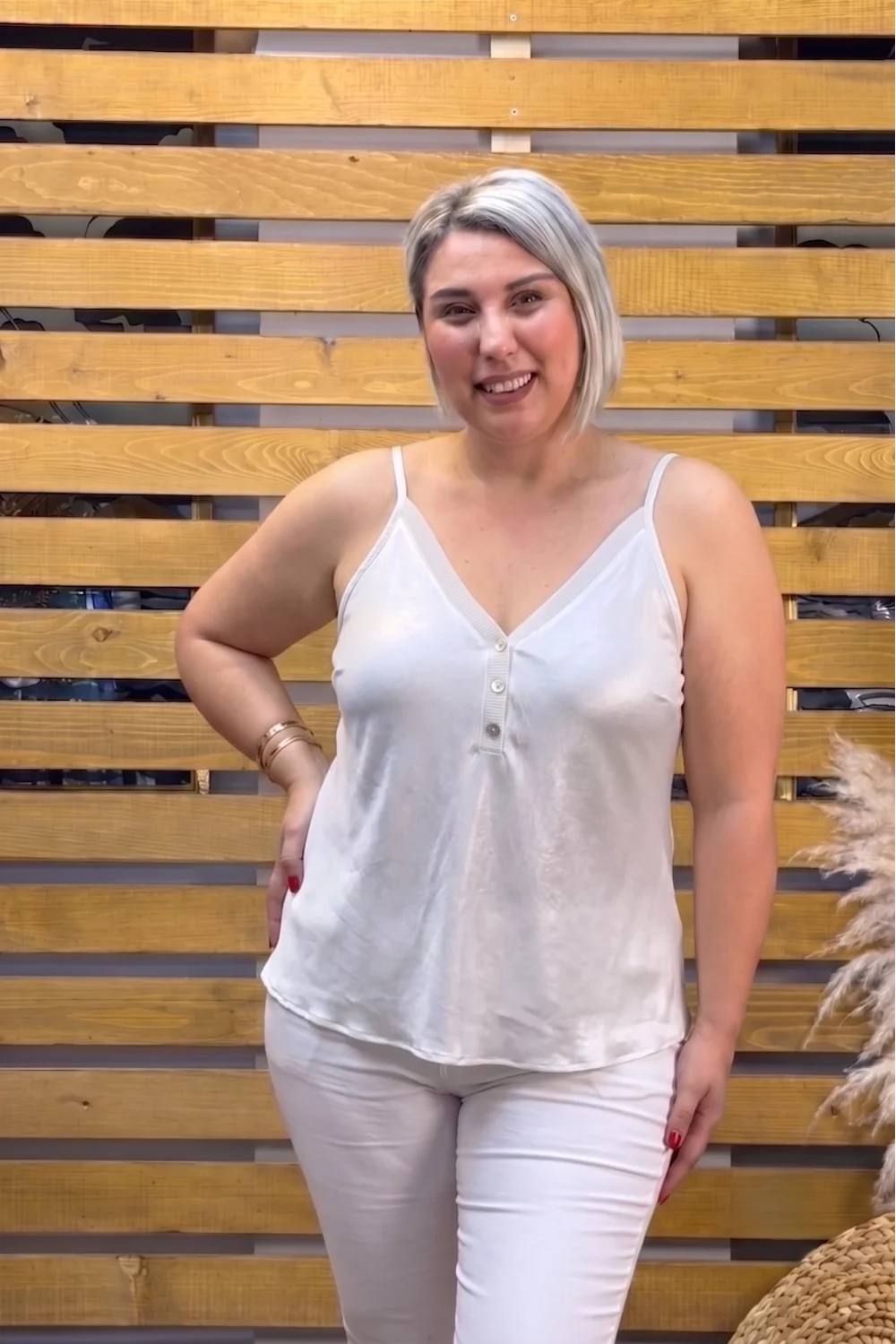 İtalyan Tasarım İpek Saten Askılı Bluz Beyaz