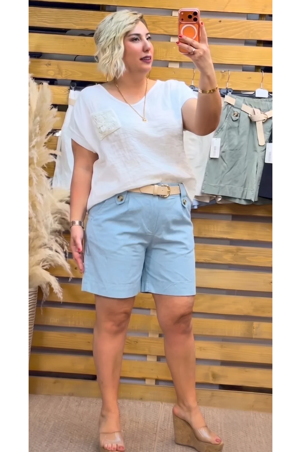 İtalyan Tasarım Kemer Detaylı Likralı Şort Bebe Mavisi