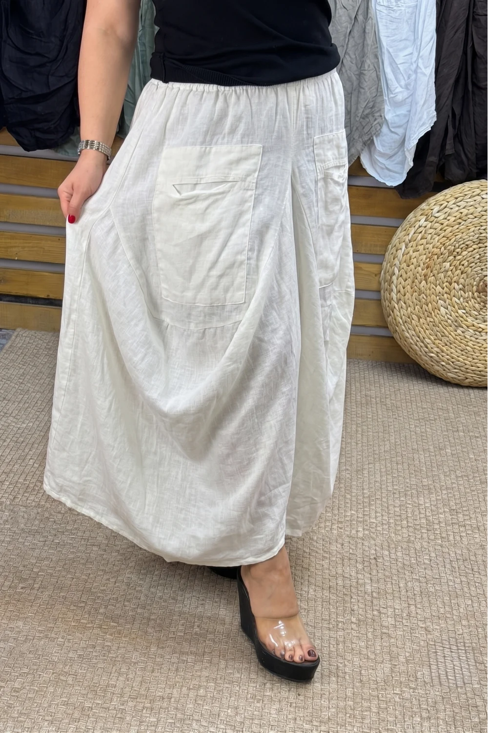 İtalyan Tasarım Keten Şalvar Model Pantolon Beyaz