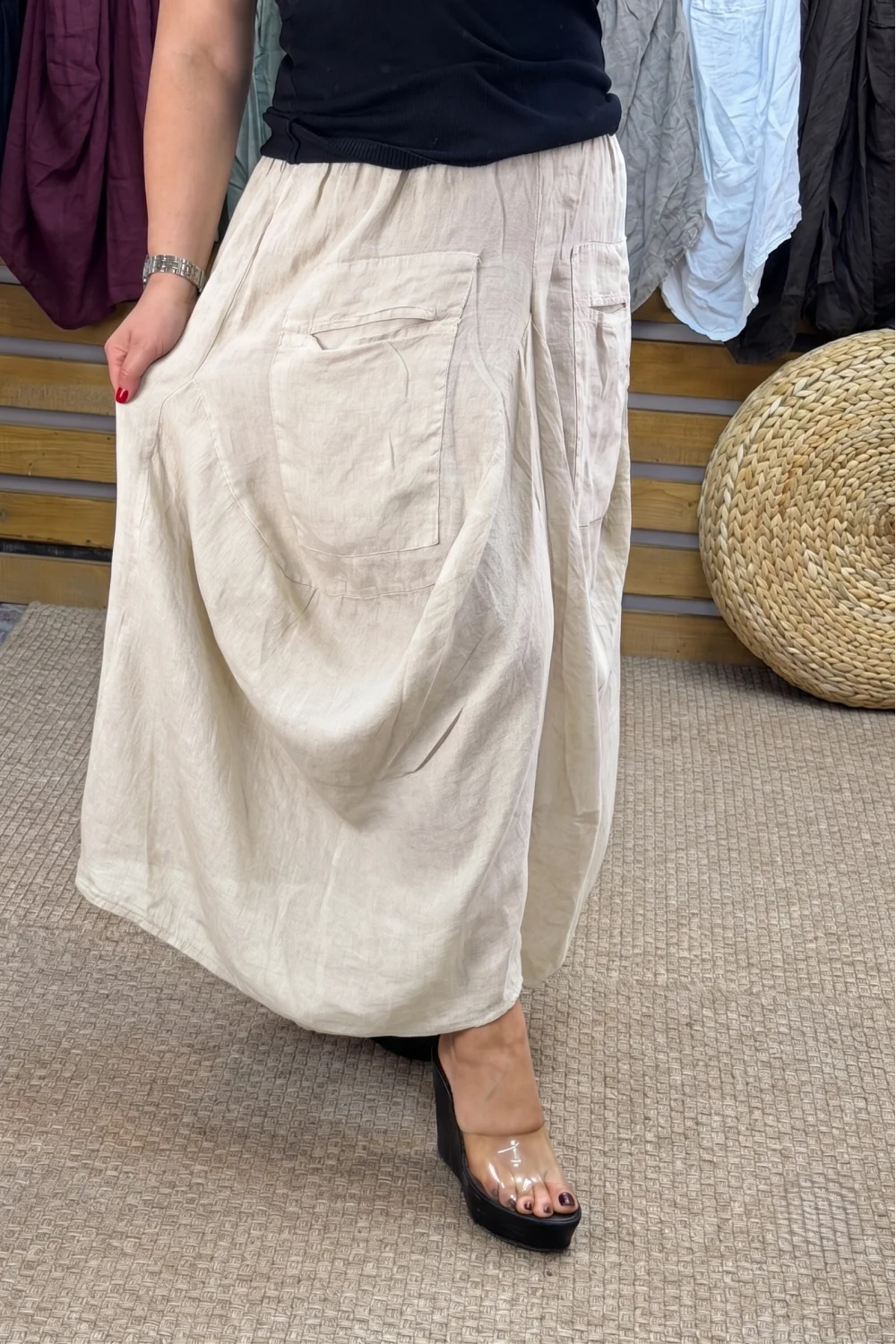İtalyan Tasarım Keten Şalvar Model Pantolon Krem