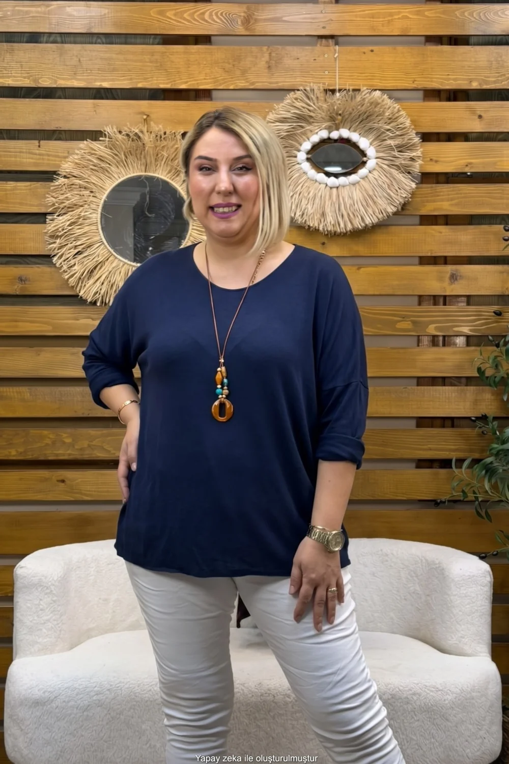 İtalyan Tasarım Kolye Hediyeli Angora Bluz Lacivert