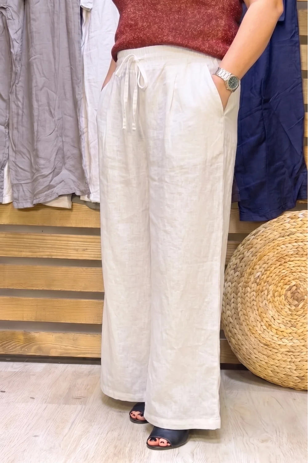 İtalyan Tasarım Rahat Kesim Palazzo Pantolon Beyaz