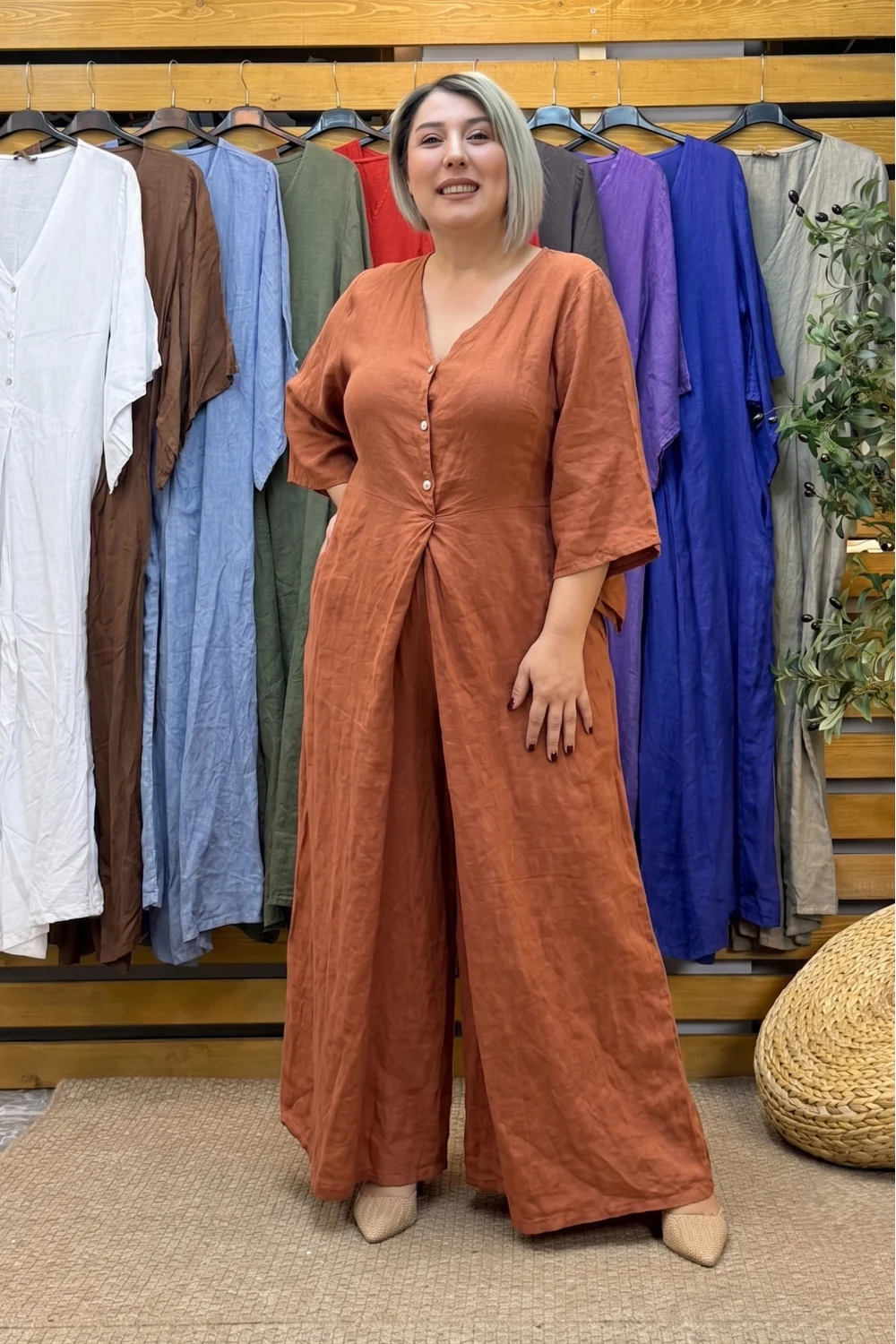 İtalyan Tasarım Rahat Kesim Tulum Tarçın