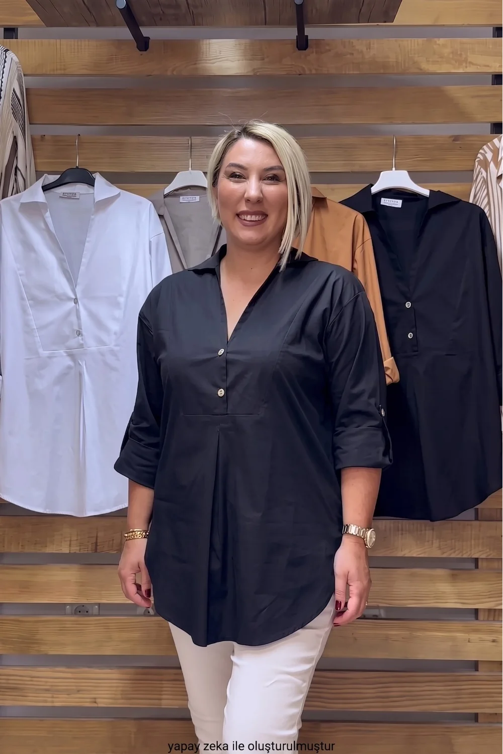 Tasarım İthal Kumaş Patlı Poplin Tunik Gömlek Siyah