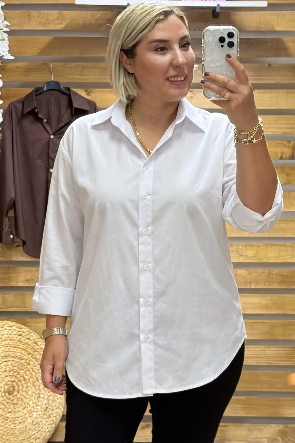 Tasarım Poplin Kumaş Klasik Gömlek Beyaz