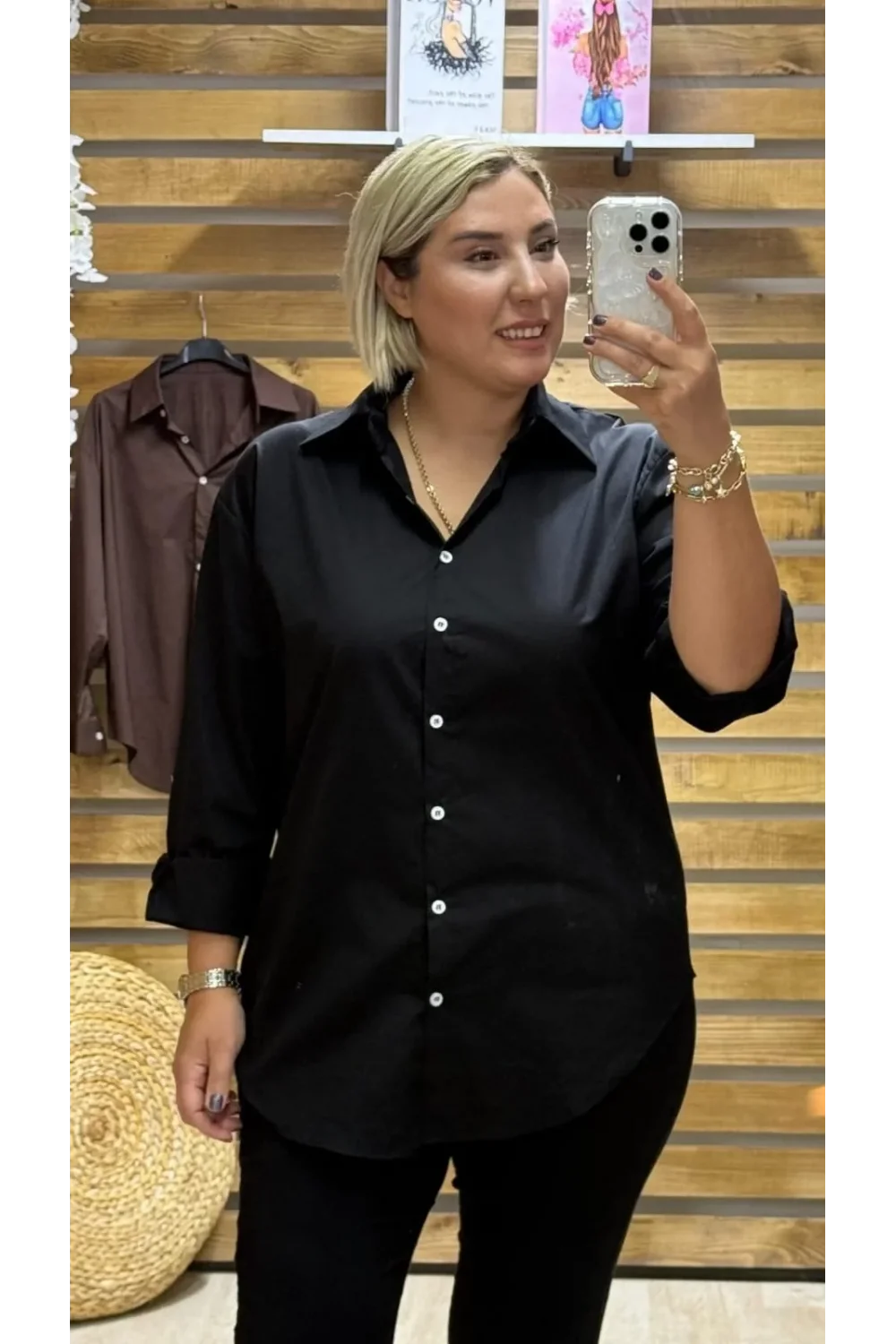Tasarım Poplin Kumaş Klasik Gömlek Siyah