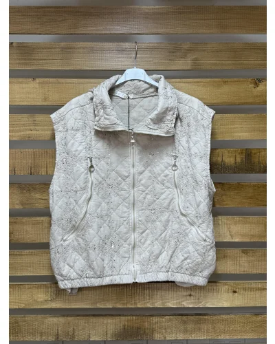 İtalyan Tasarım Asimetrik Fermuar Detaylı Yelek Krem