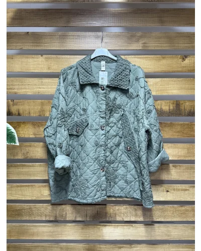 İtalyan Tasarım Kapitone Kabartma Detaylı Ceket Haki