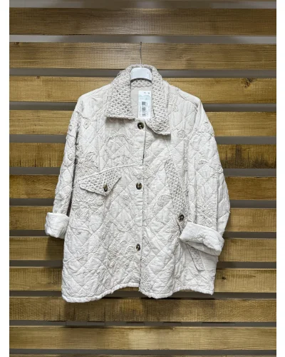 İtalyan Tasarım Kapitone Kabartma Detaylı Ceket Krem