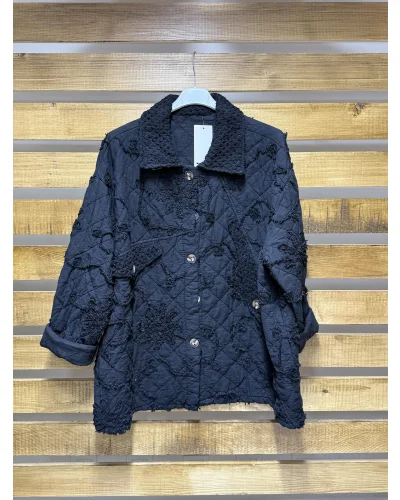 İtalyan Tasarım Kapitone Kabartma Detaylı Ceket Siyah