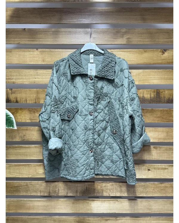 İtalyan Tasarım Kapitone Kabartma Detaylı Ceket Haki