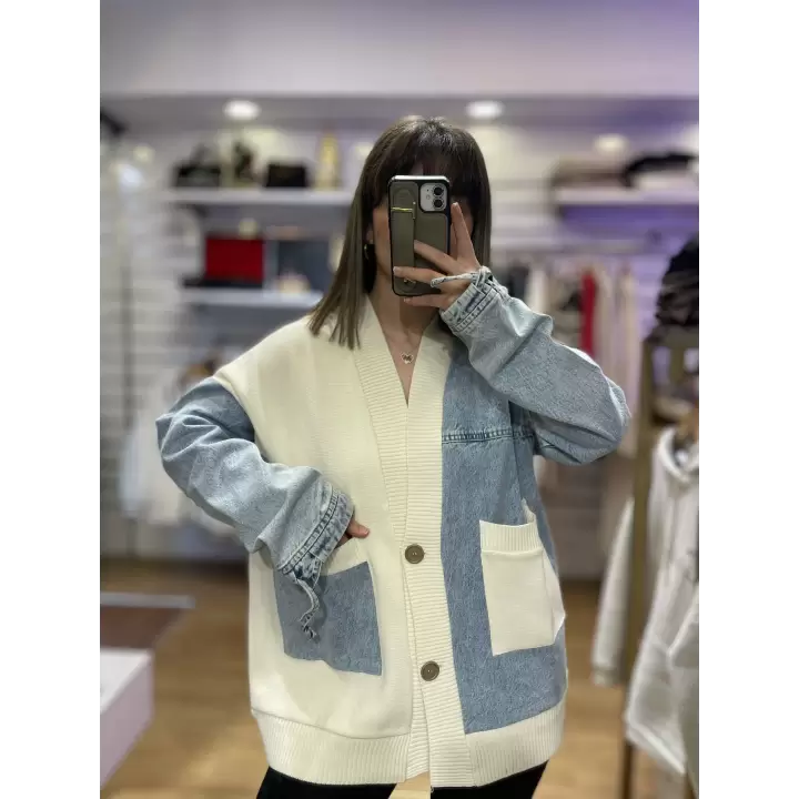 Denim detaylı tasarım ceket&hırka