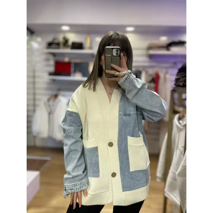 Denim detaylı tasarım ceket&hırka