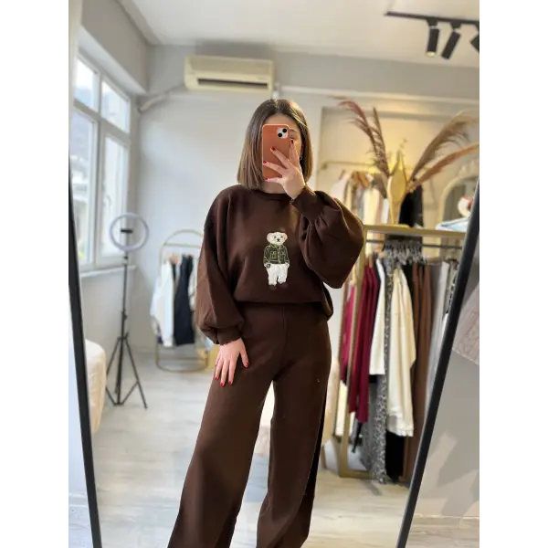 Ayıcık nakışlı triko ikili takım